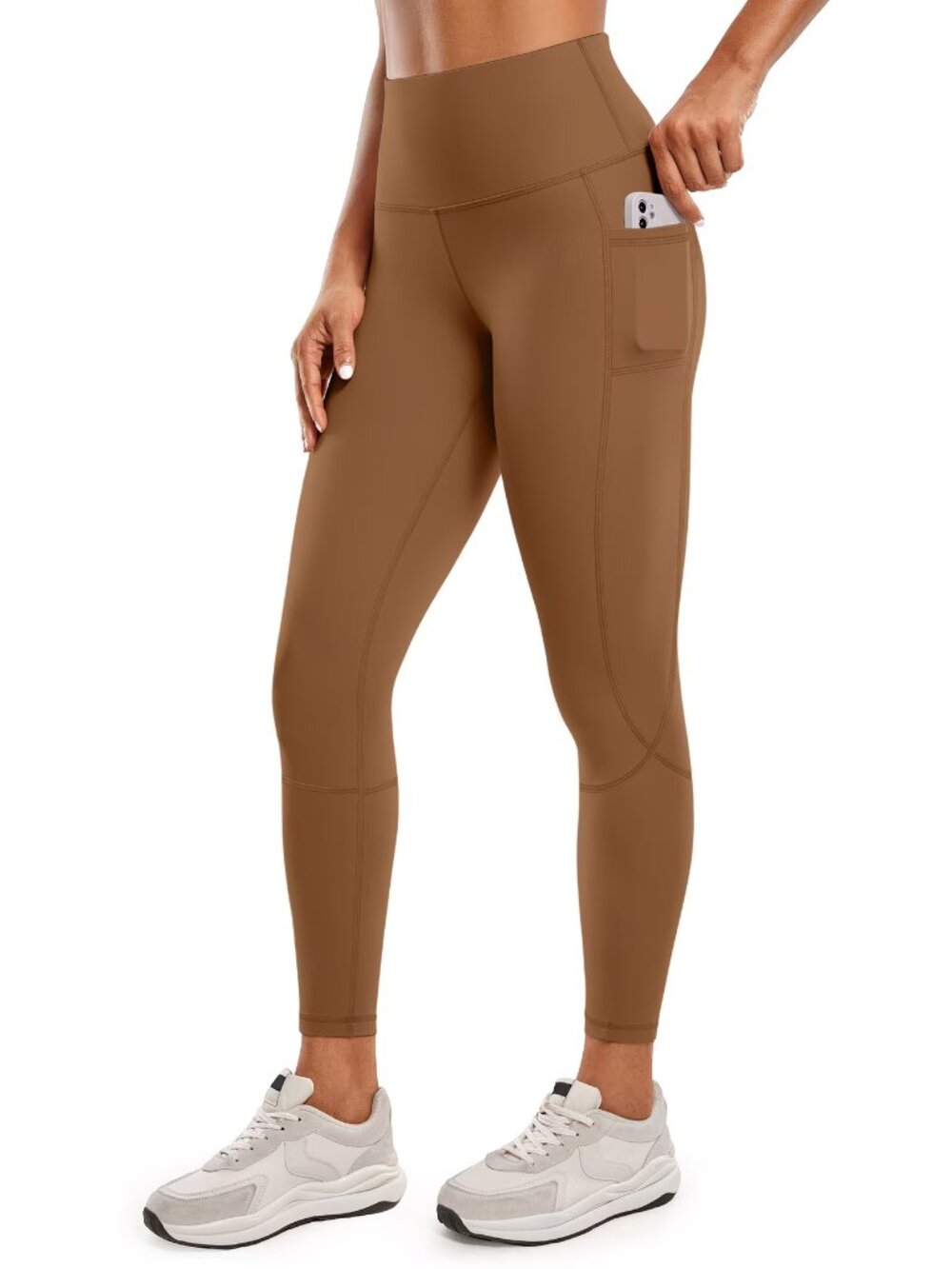 Premium Soft High Waisted 7/8 Length Active Leggings w/Pockets Small Light Brown